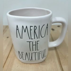 Rae Dunn AMERICA THE BEAUTIFUL Mug White Double Sided  Black LL Patriotic New